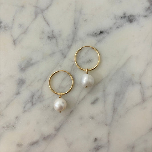 Gold Filled Large Pearl Hoops