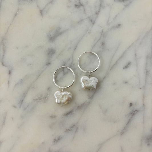 Sterling Silver Butterfly Pearl Hoops