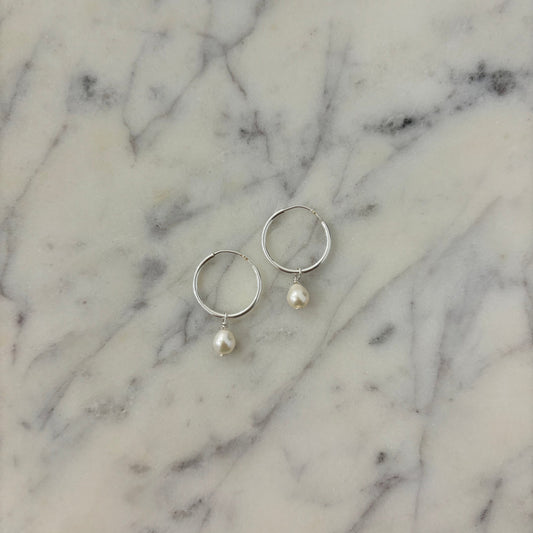 Sterling Silver Tiny Pearl Hoops